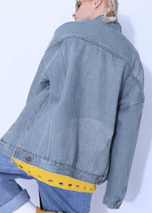 Natural Denim Plus Size Box Coat Hooded Asymmetric Outwear