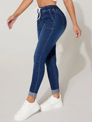 Cropped-Jeans mit Kordelzug