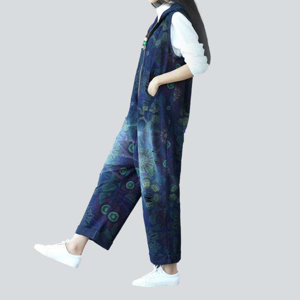 Hooded denim overall for women