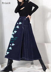 Boho Denim Blue-Print4 Asymmetrischer Reißverschluss-Designrock