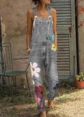 Boho-Jeansoverall mit Sonnenblumen-Print