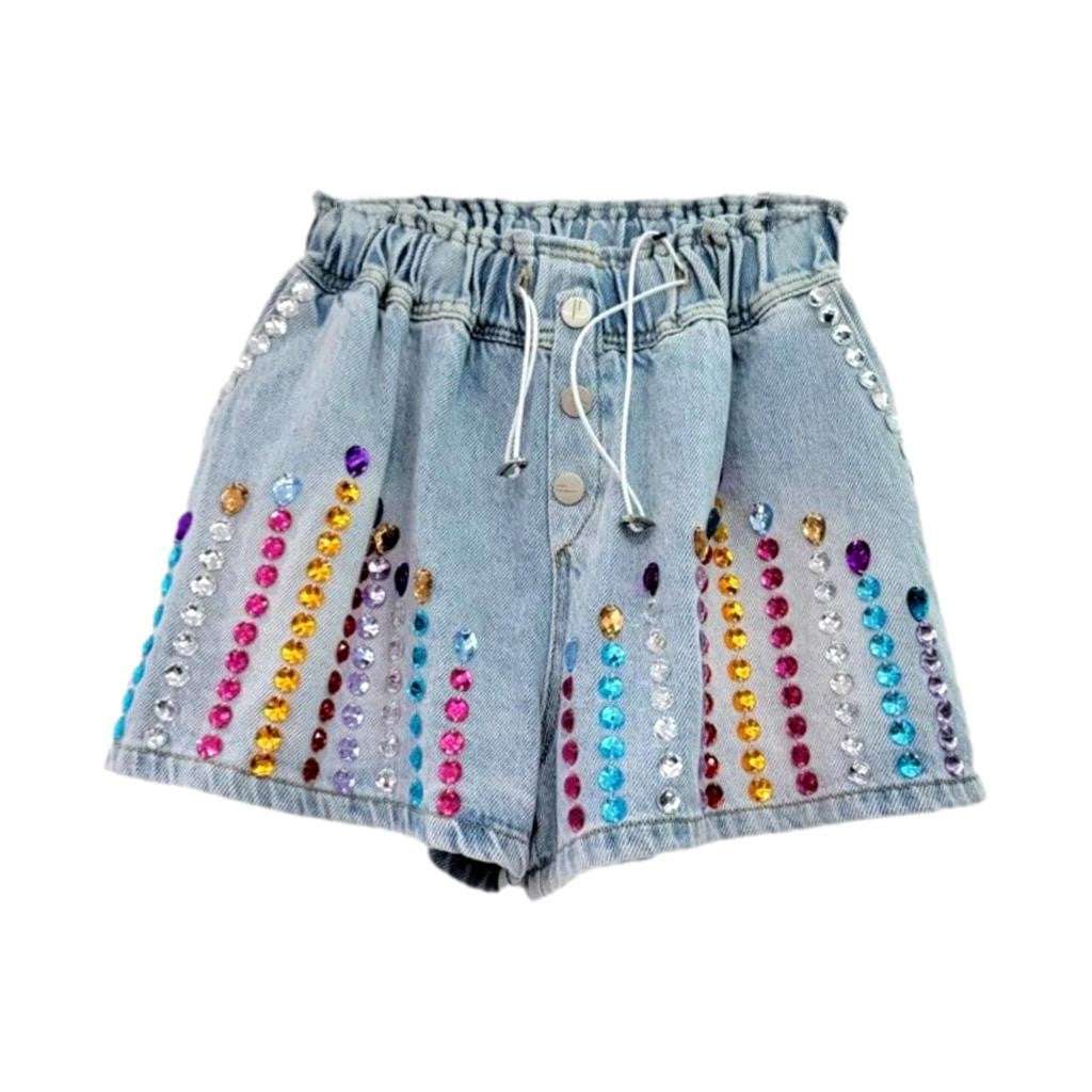 Farbe Strass Damen Jeansshorts