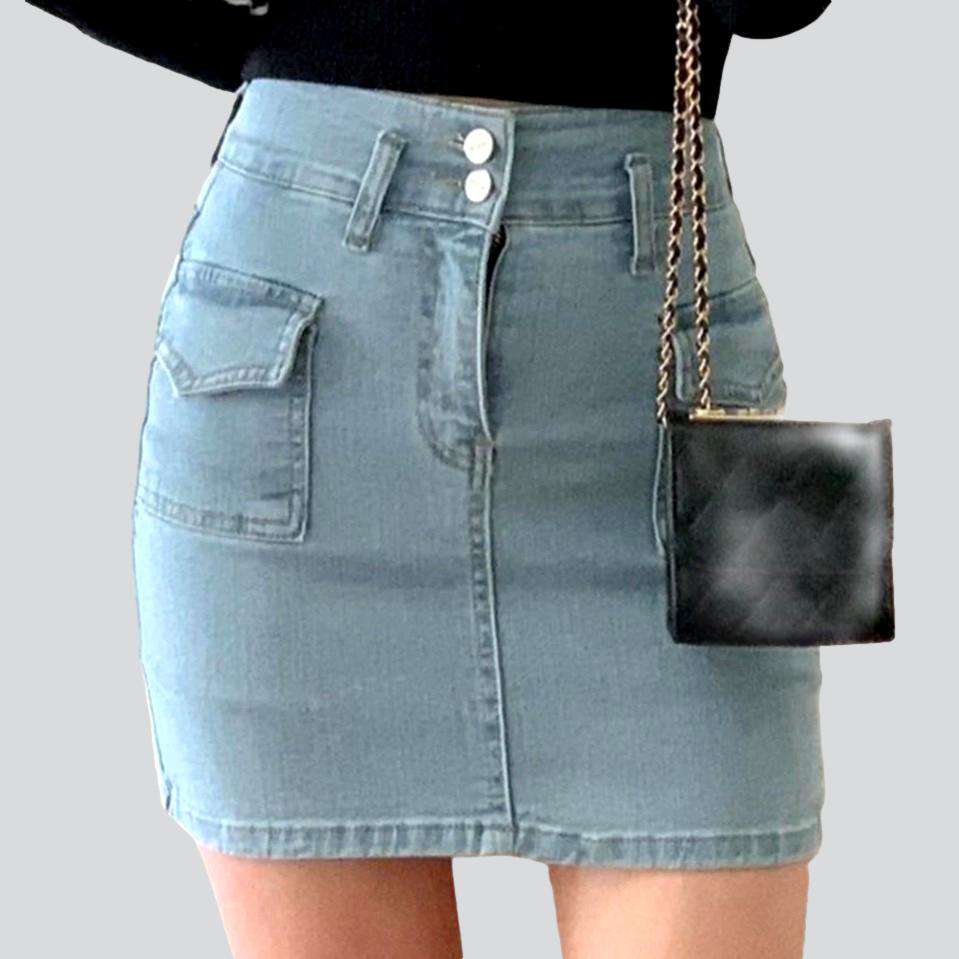 Flap pocket mini denim skirt