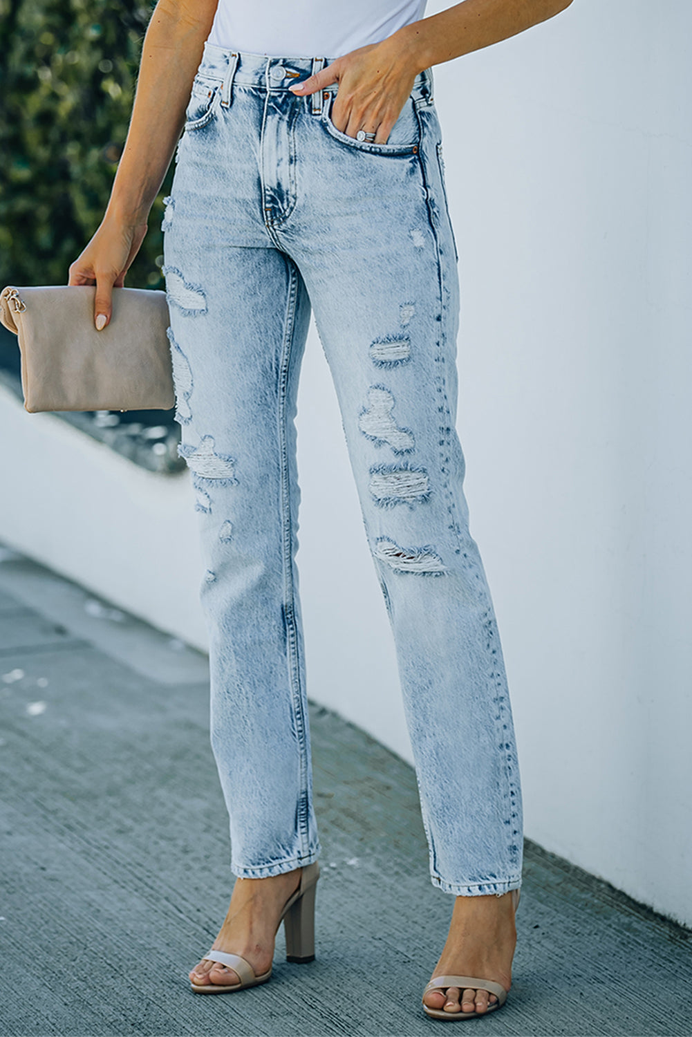 Baeful – Distressed-Jeans im Acid-Wash-Look mit Taschen