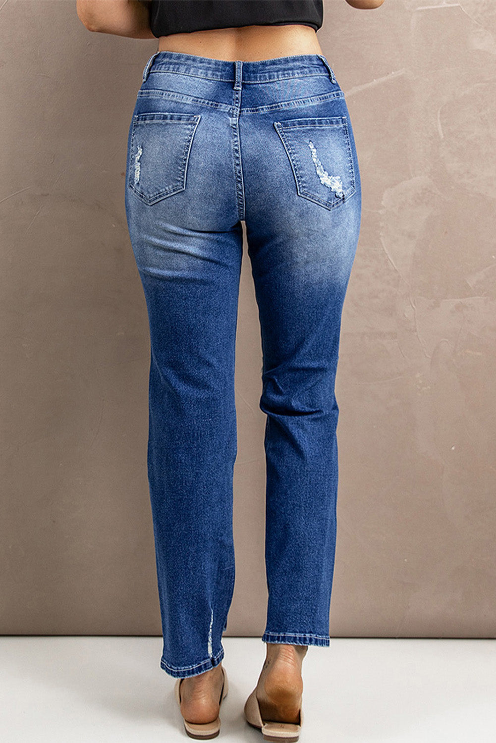 Baeful – Distressed-High-Rise-Jeans mit Taschen