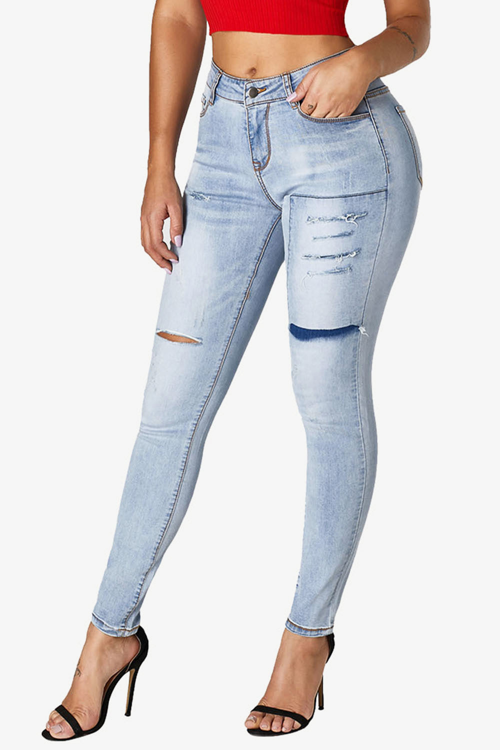 Zerrissene Skinny Jeans mit Acid-Waschung