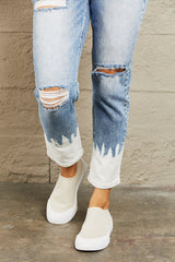 BAYEAS – Hoch taillierte, verkürzte Skinny-Jeans im Used-Look mit Farbakzenten