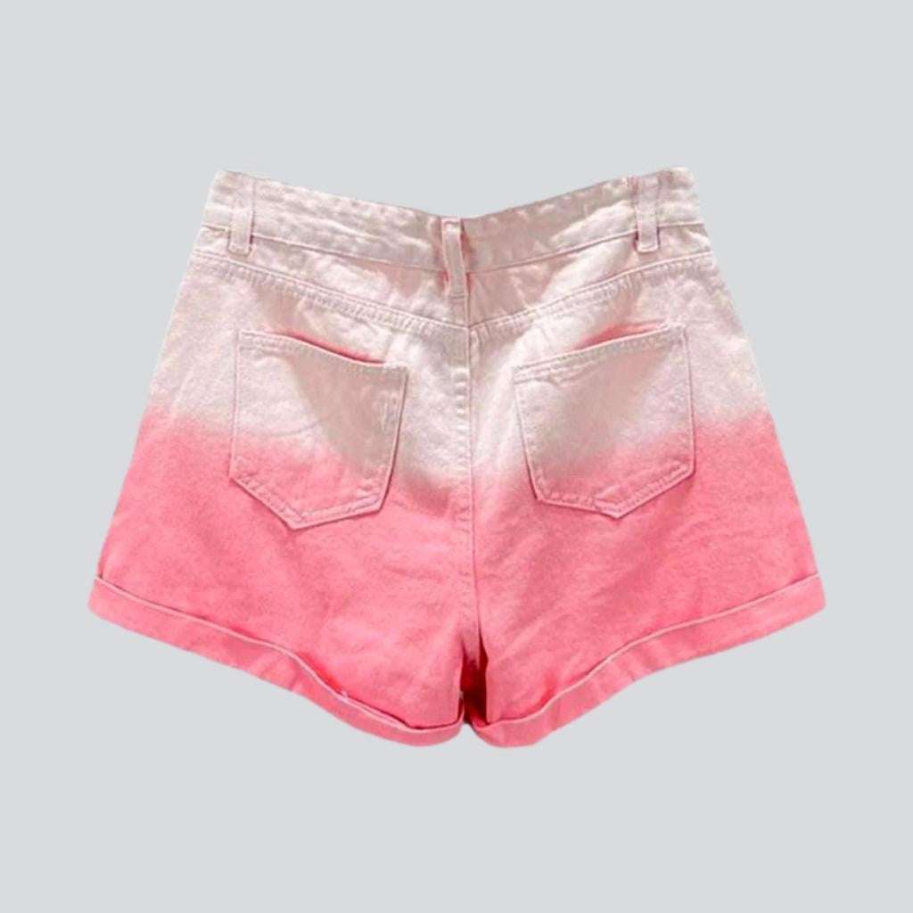 Dip-dyed pink rhinestone denim shorts