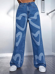 Urban Heart Shape Printed Wide Leg Denim Pants