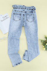 Distressed-Jeans mit Acid-Wash-Effekt, Gürtel und Knopfleiste