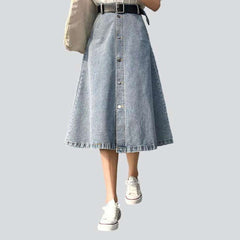 A-line button-down denim skirt