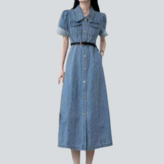 A-line buttoned long denim dress