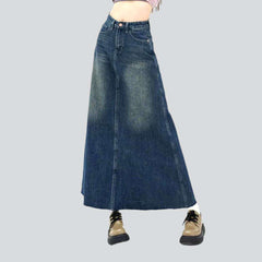 A-line sanded long denim skirt