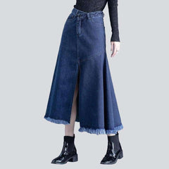 A-line slit long denim skirt