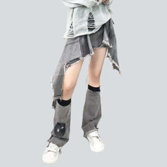 Distressed patchwork grey denim skirt