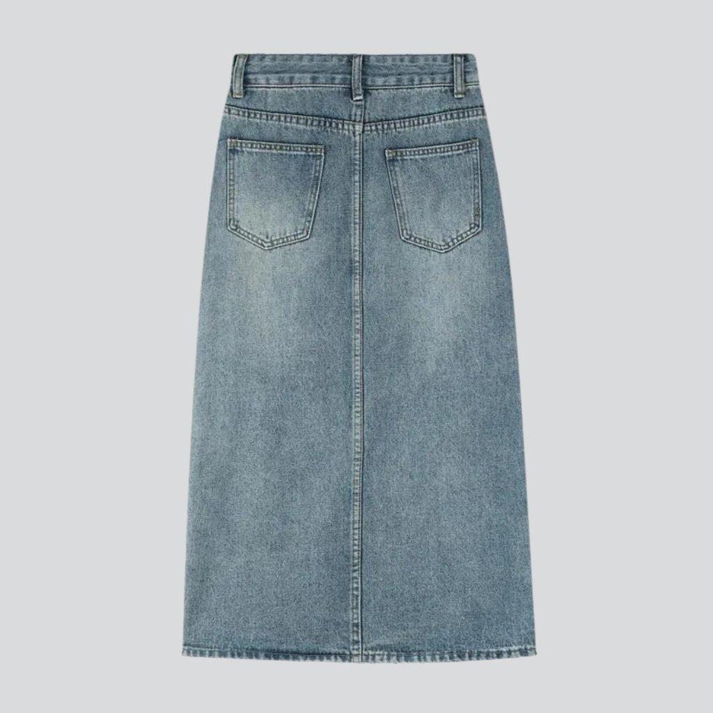 Vintage sanded slit denim skirt