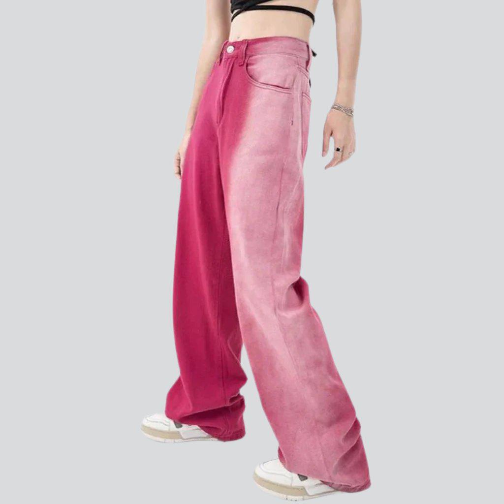 Side dip-dye pink women jeans