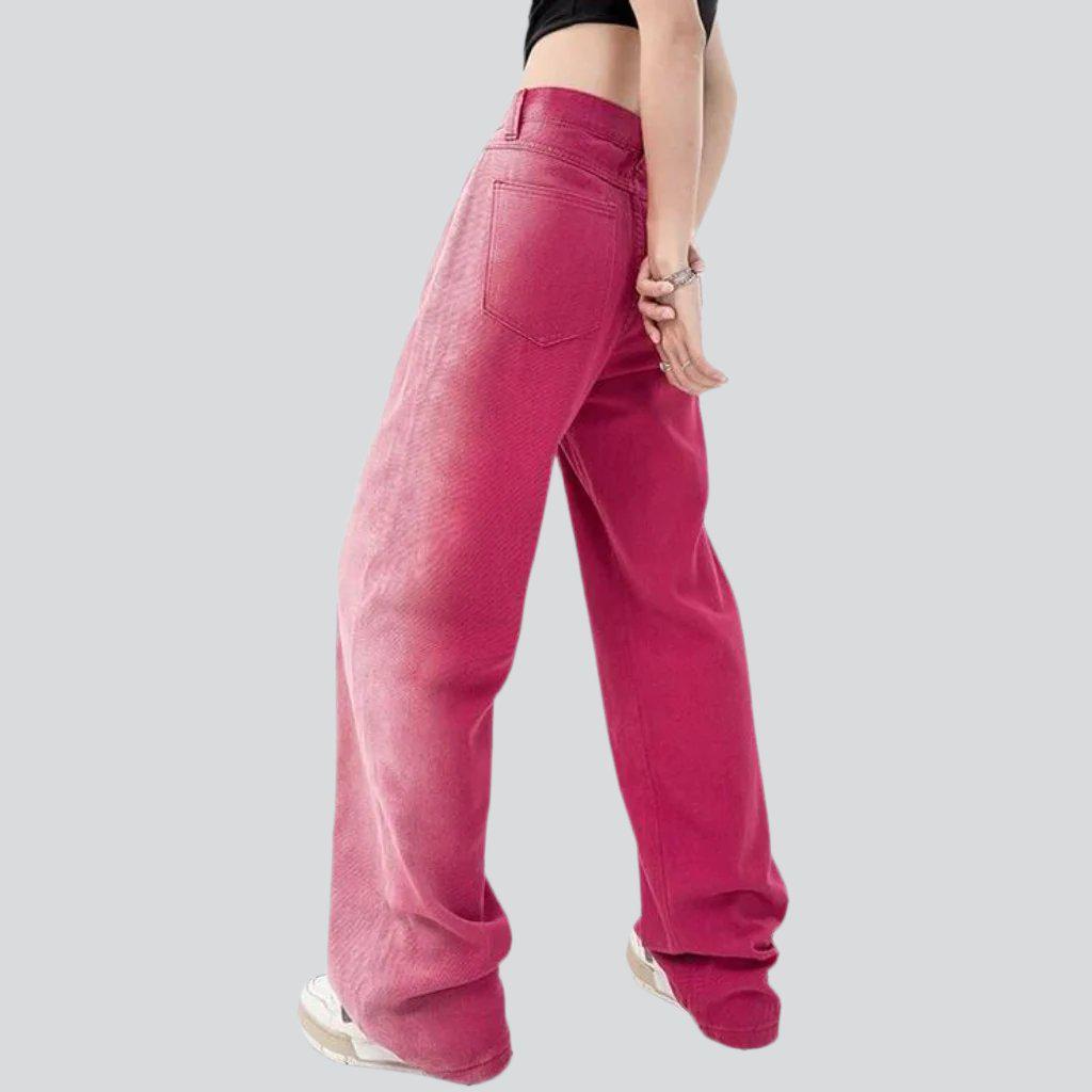 Side dip-dye pink women jeans