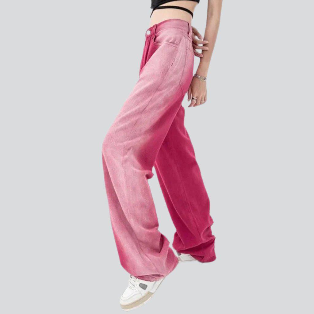 Side dip-dye pink women jeans