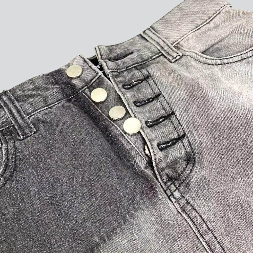 Distressed patchwork grey denim skirt