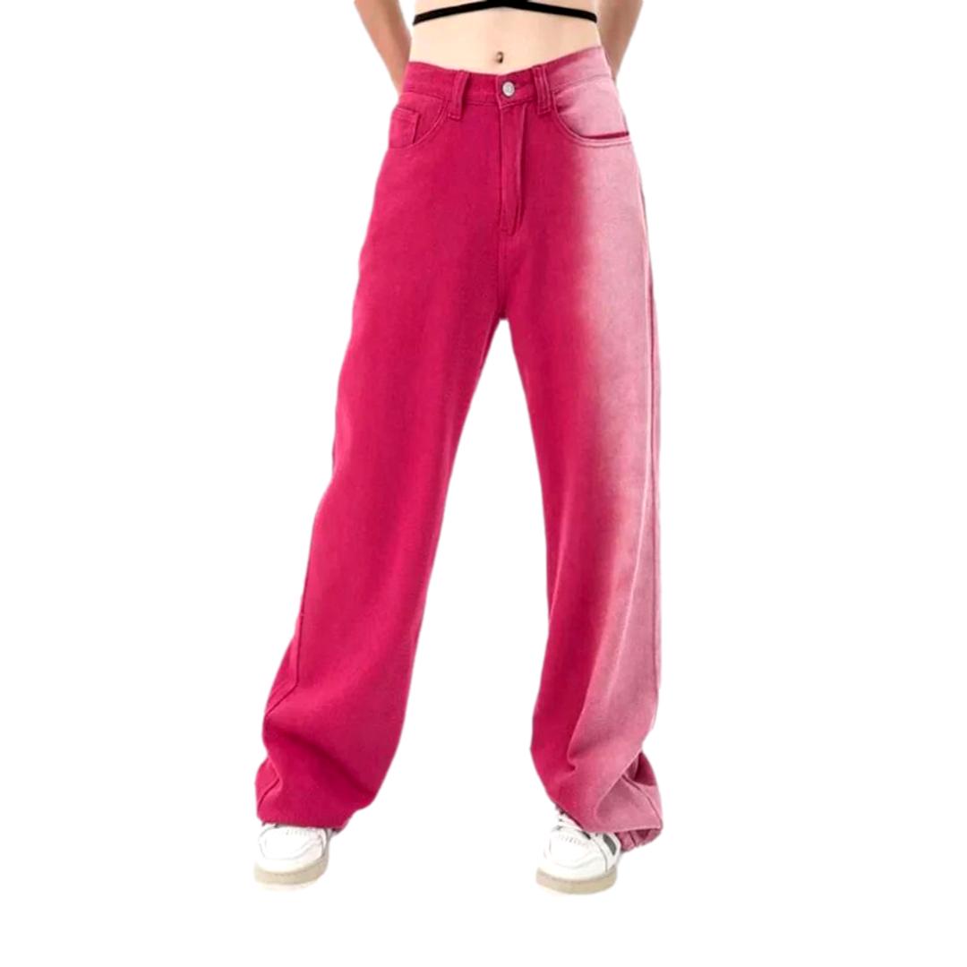 Side dip-dye pink women jeans