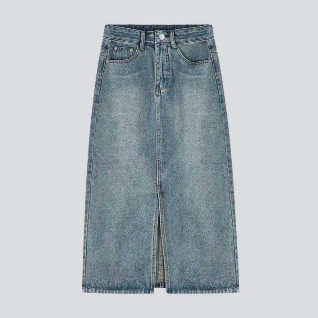 Front split vintage denim skirt