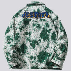 Green color embroidery denim jacket