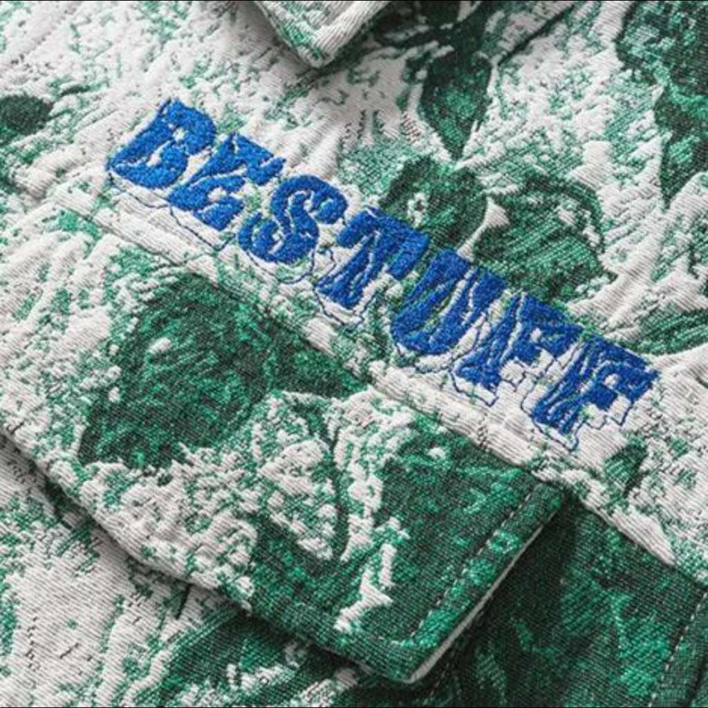 Green color embroidery denim jacket