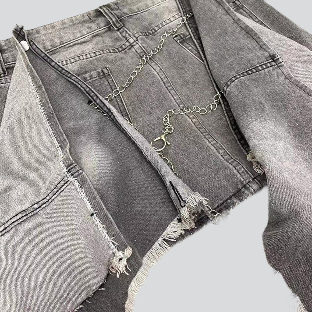 Distressed patchwork grey denim skirt