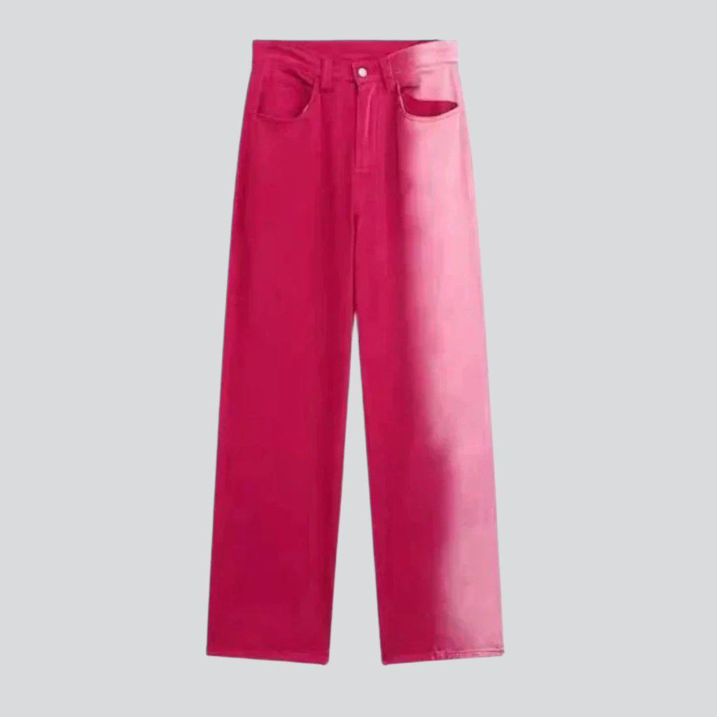 Side dip-dye pink women jeans