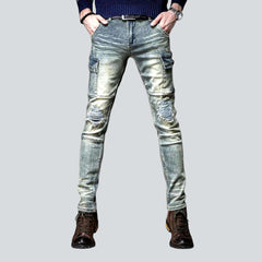 Aged cargo jeans for men