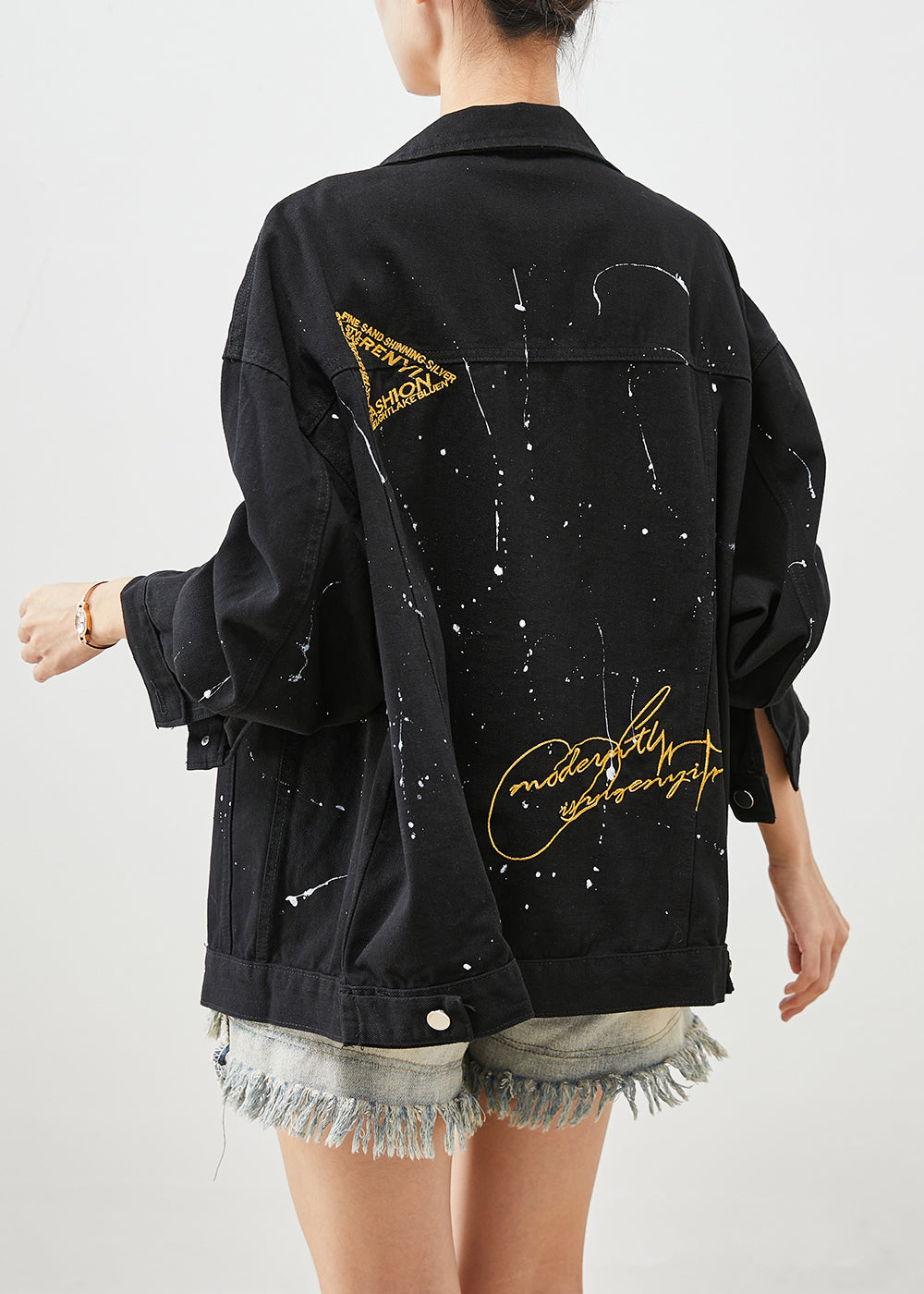 Chaquetas vaqueras con estampado de letras extragrandes negras Art Otoño