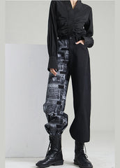 Art Black Zip Up Patchwork denim Pants