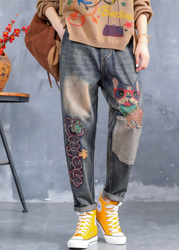 Art Blue Embroideried Pockets denim Pants