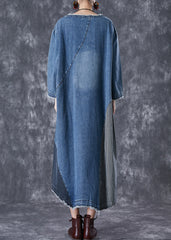 Art Blue Oversized Patchwork Denim Langes Kleid Herbst