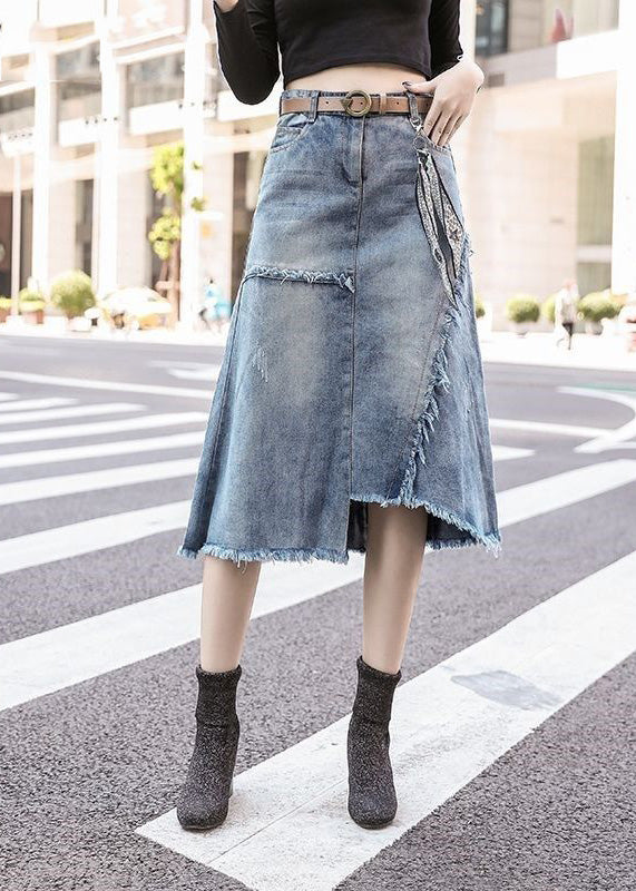 Art Light Blue Asymmetrical Patchwork High Waist Denim Skirt