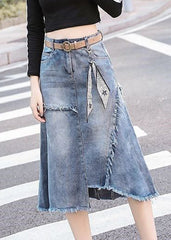 Art Light Blue Asymmetrical Patchwork High Waist Denim Skirt