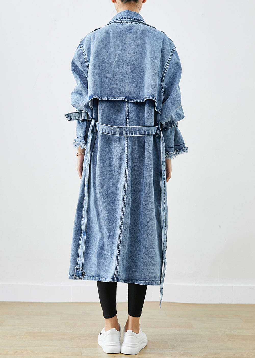 Art Hellblau Revers Zweireiher Denim Trenchcoats Herbst