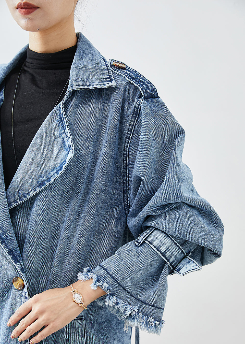 Art Hellblau Revers Zweireiher Denim Trenchcoats Herbst