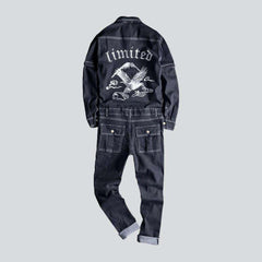 Back embroidery men denim overall
