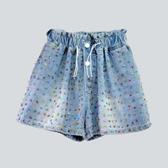 Shorts vaqueros holgados con pequeños diamantes de imitación