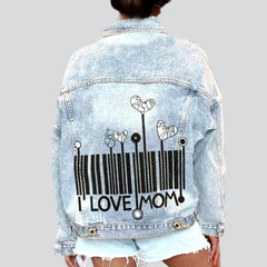 Barcode print painted jean jacket for women