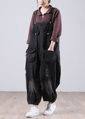 Beautiful Black Pockets Button Fall Hole Denim  Outfits Rompers