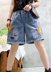 Beautiful Blue Embroideried denim shorts