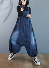 Beautiful Blue Oversized Pockets Denim Overalls Jumpsuit