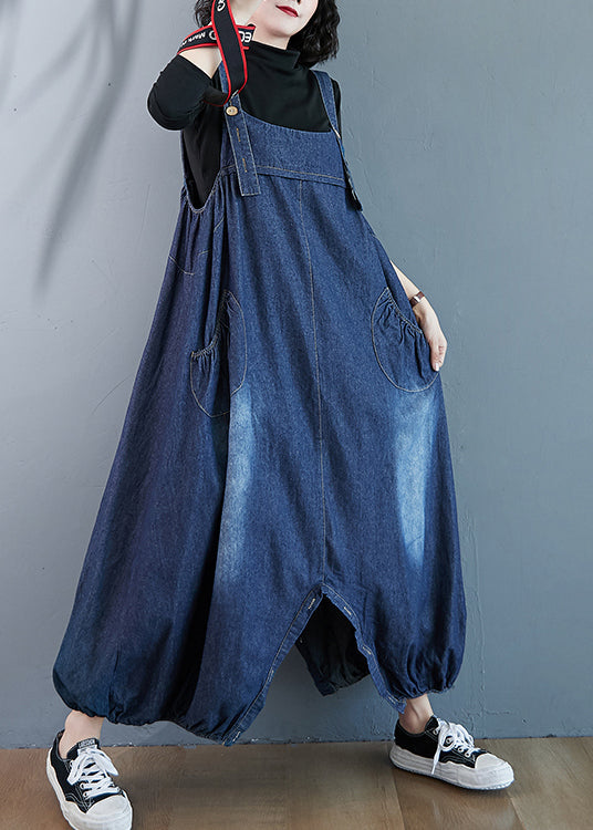 Beautiful Blue Oversized Pockets Denim Overalls Jumpsuit