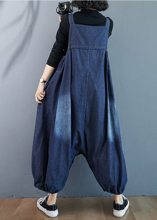 Beautiful Blue Oversized Pockets Denim Overalls Jumpsuit