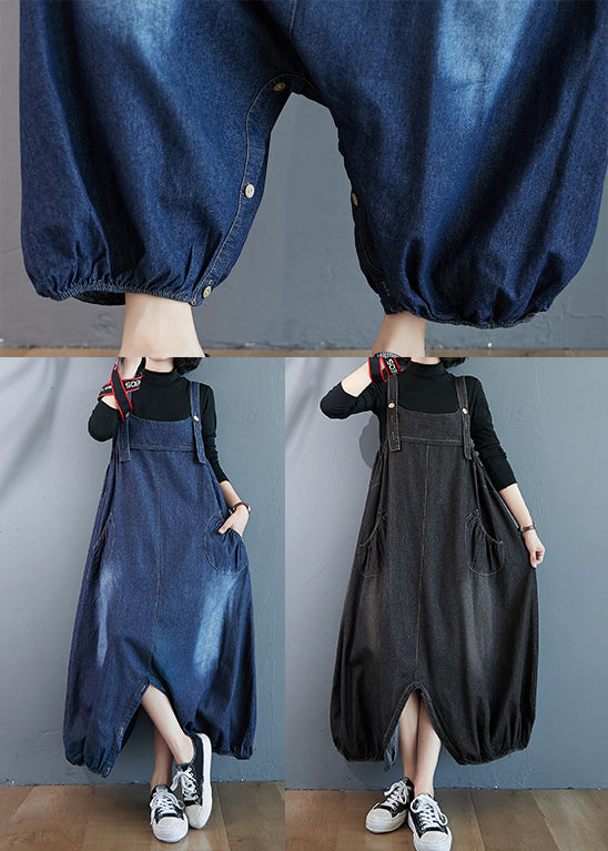 Beautiful Blue Oversized Pockets Denim Overalls Jumpsuit