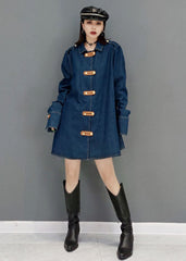 Beautiful Blue Peter Pan Collar Cotton Denim Long Coat Long Sleeve