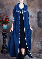 Beautiful Blue PeterPan Collar Button side open denim Coat Winter